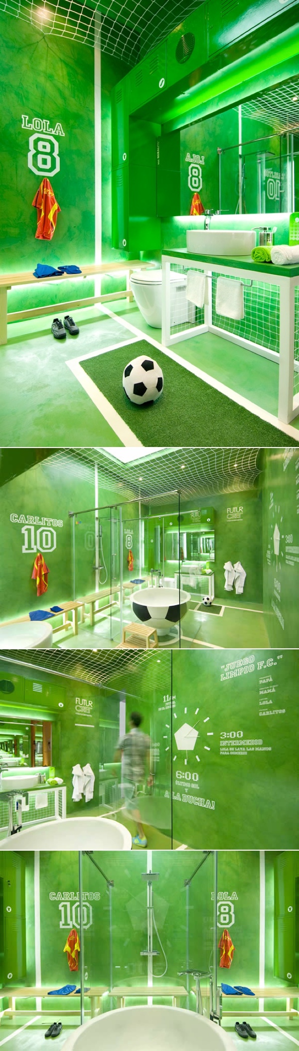 Baño en casa para futboleros