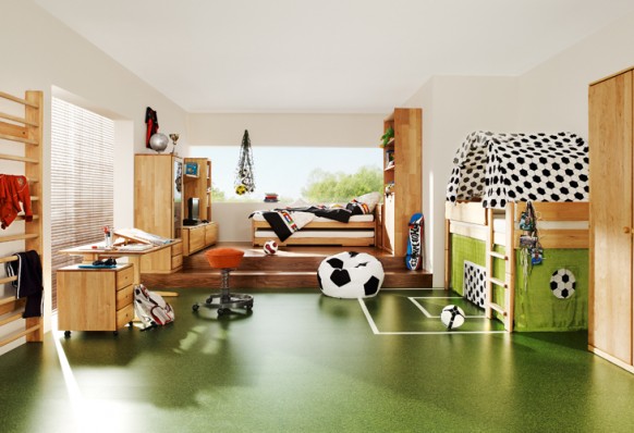 Habitación en casa para niños futboleros